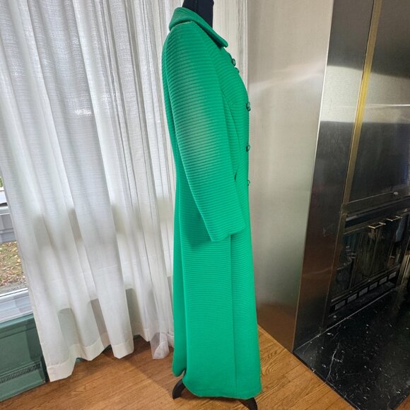 Vintage 60s fall coat, Kelly green ribbed textured, maxi length, size 6/8 (S/M) - Picture 8 of 16